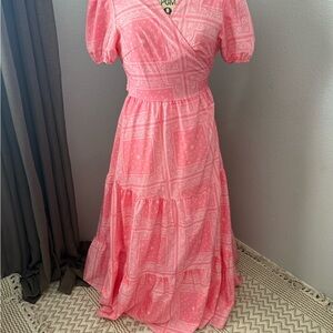 Pink Patterned  wrap Maxi Dress